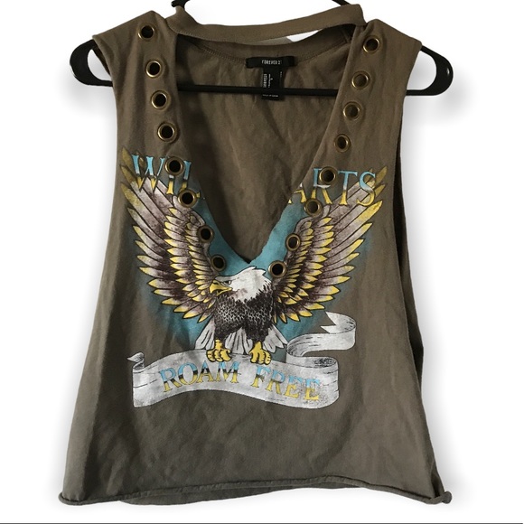 Forever 21 muscle tank with eagle and gold washer rings - Picture 1 of 4